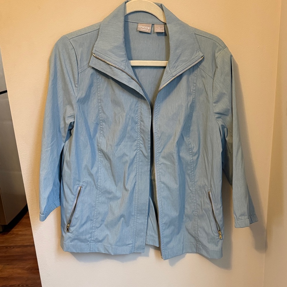 chicos Light Blue Zip Front Utility Jacket
